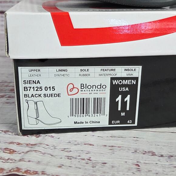 Blondo Womens Siena Black Suede Leather Boots 11 Waterproof Zip Block Heel Lux - Picture 14 of 16